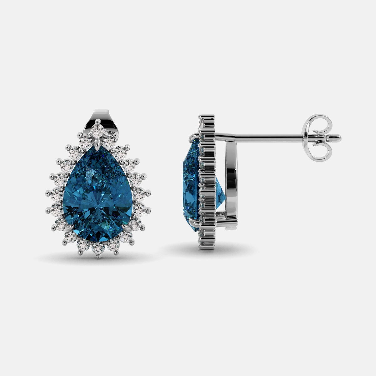 Amethyst Emerald Pear-Cut Halo Studs