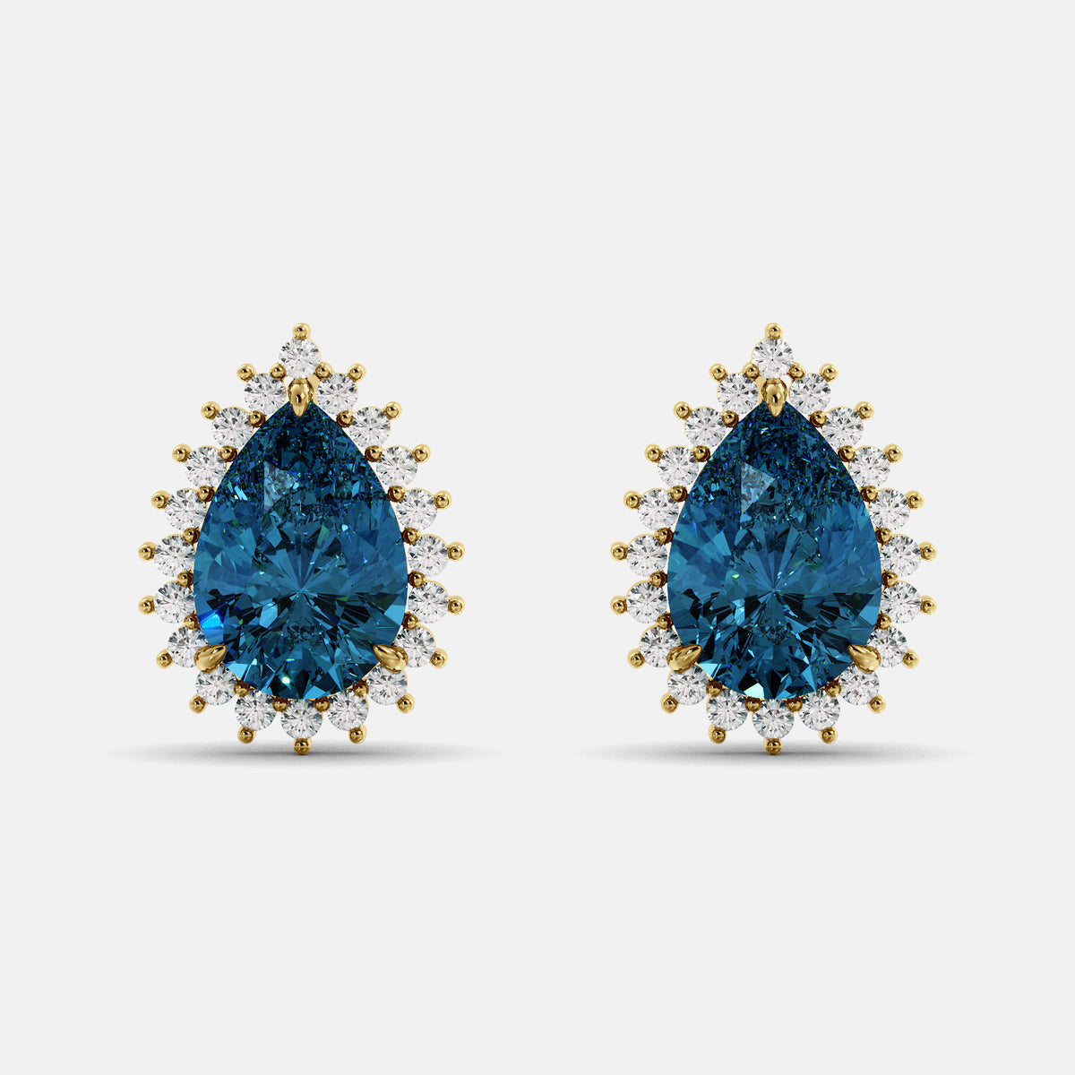 Amethyst Emerald Pear-Cut Halo Studs