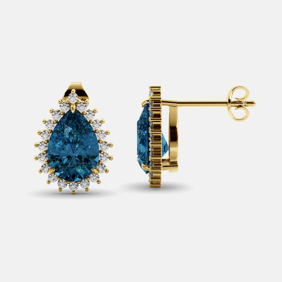 Amethyst Emerald Pear-Cut Halo Studs