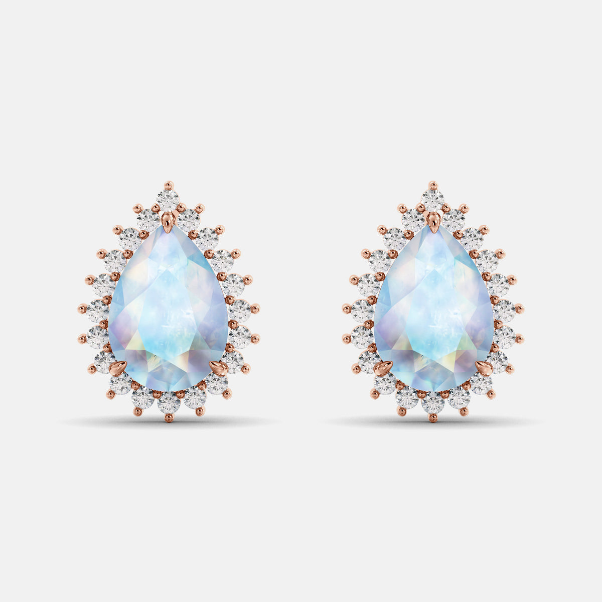 Amethyst Emerald Pear-Cut Halo Studs