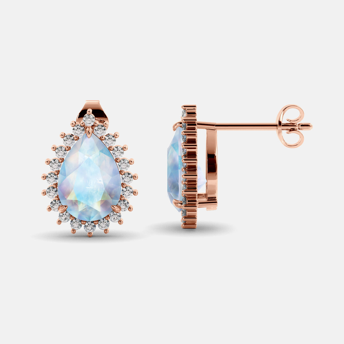 Amethyst Emerald Pear-Cut Halo Studs