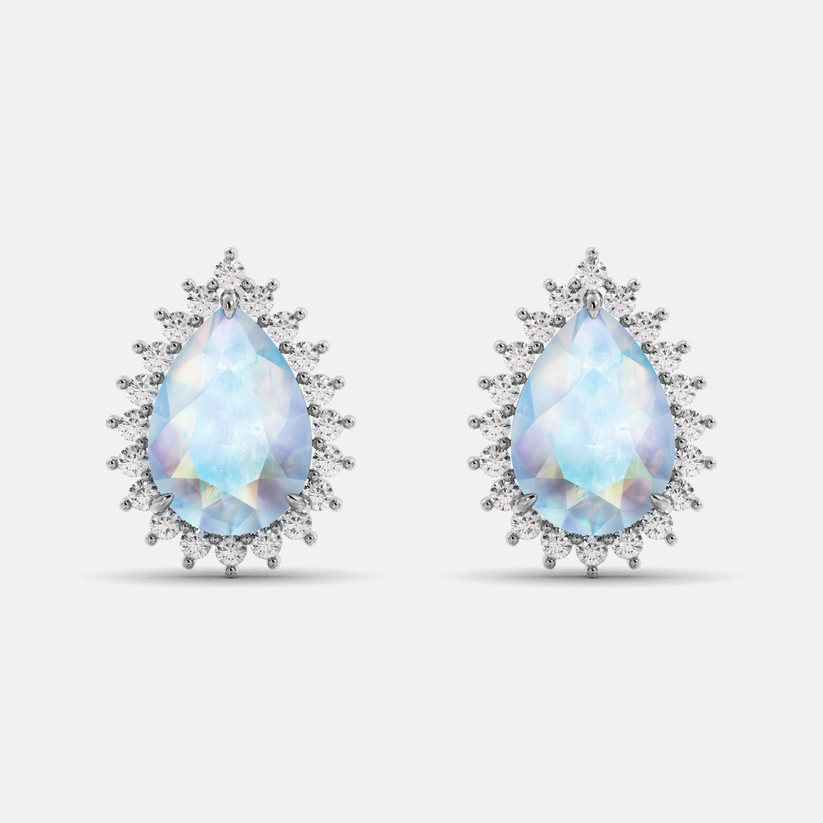 Amethyst Emerald Pear-Cut Halo Studs