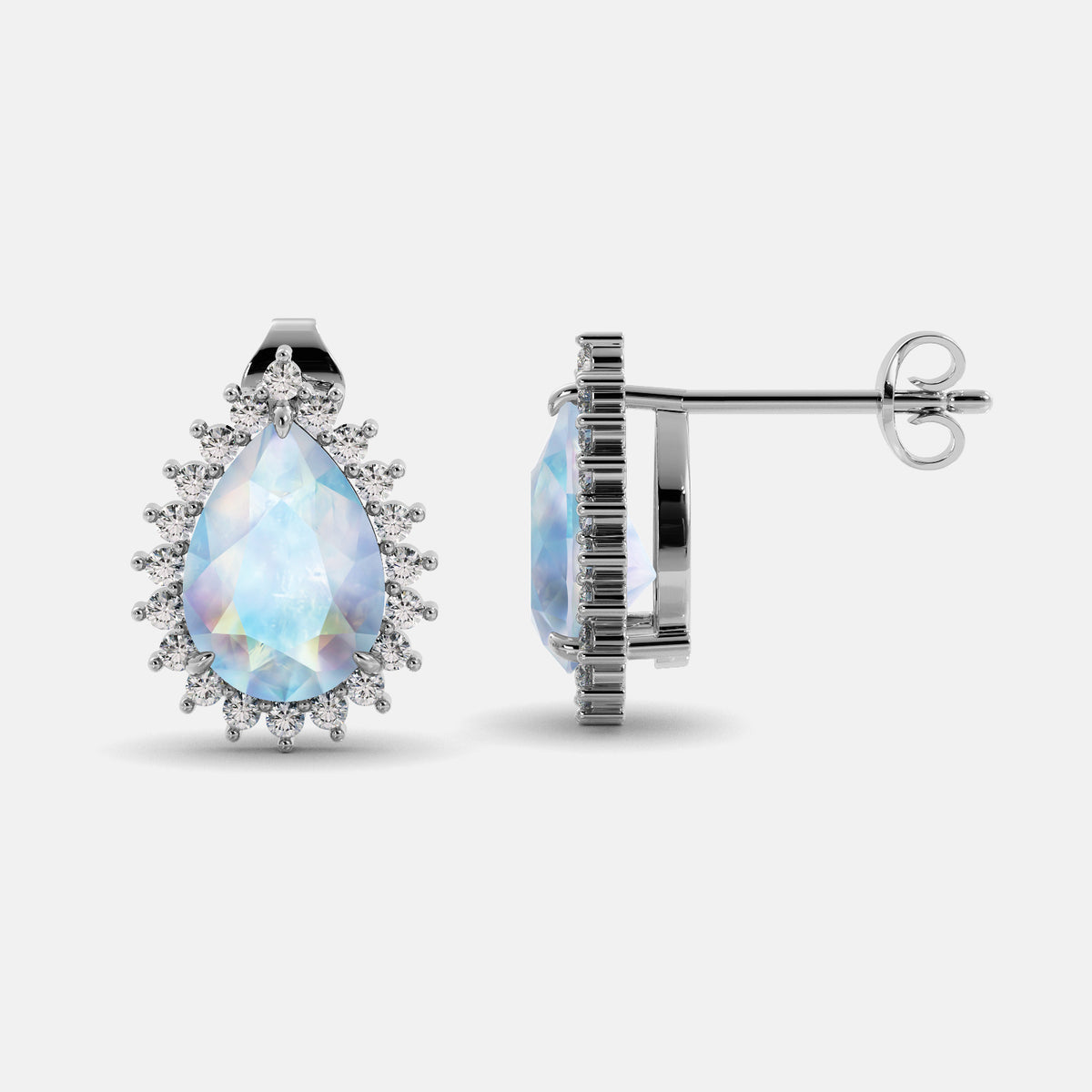 Amethyst Emerald Pear-Cut Halo Studs