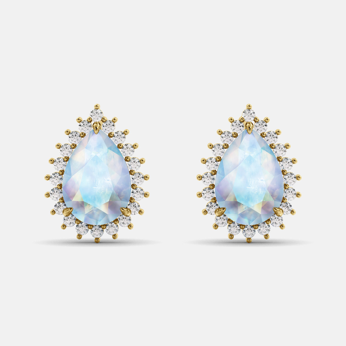 Amethyst Emerald Pear-Cut Halo Studs