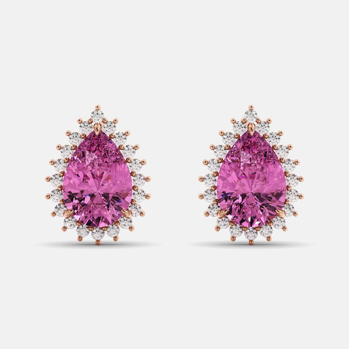 Amethyst Emerald Pear-Cut Halo Studs
