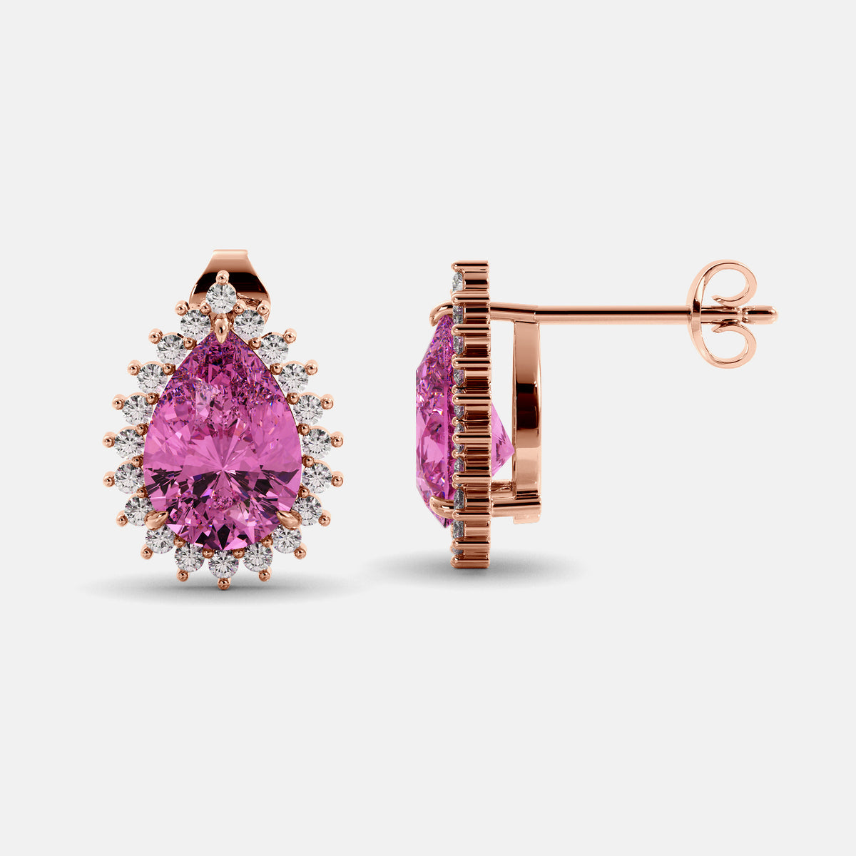 Amethyst Emerald Pear-Cut Halo Studs