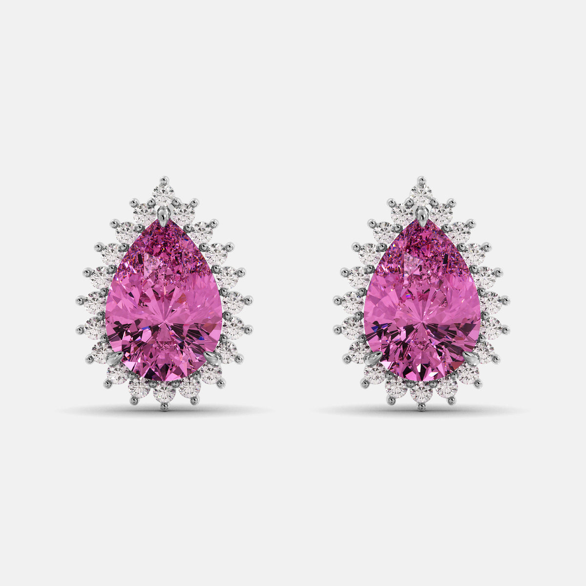 Amethyst Emerald Pear-Cut Halo Studs