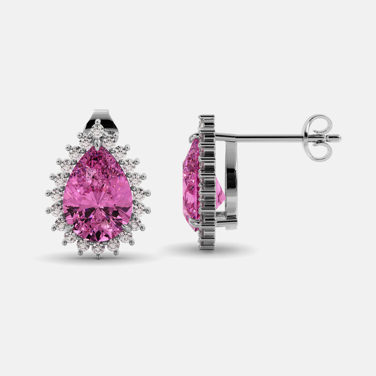 Amethyst Emerald Pear-Cut Halo Studs