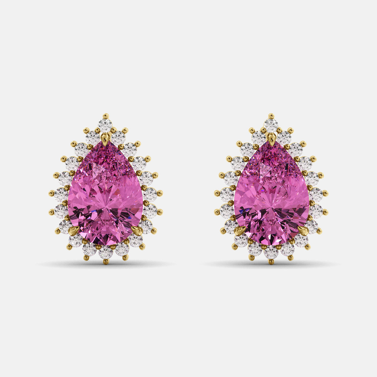 Amethyst Emerald Pear-Cut Halo Studs
