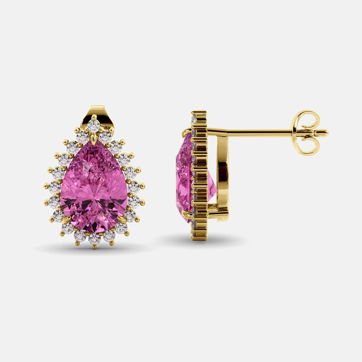 Amethyst Emerald Pear-Cut Halo Studs