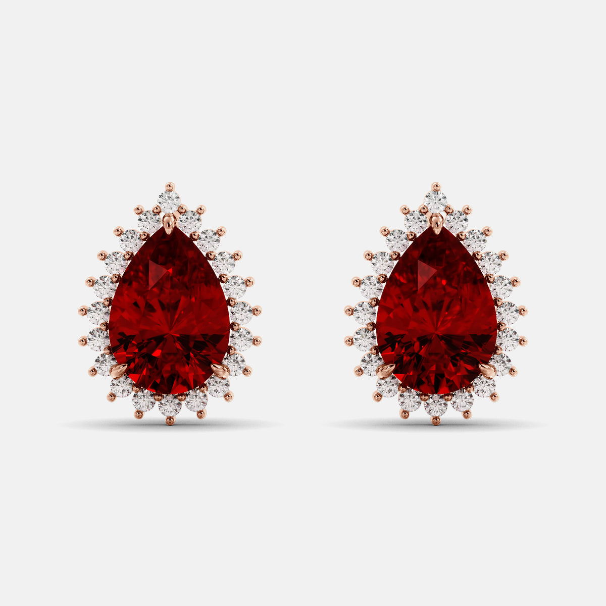 Amethyst Emerald Pear-Cut Halo Studs
