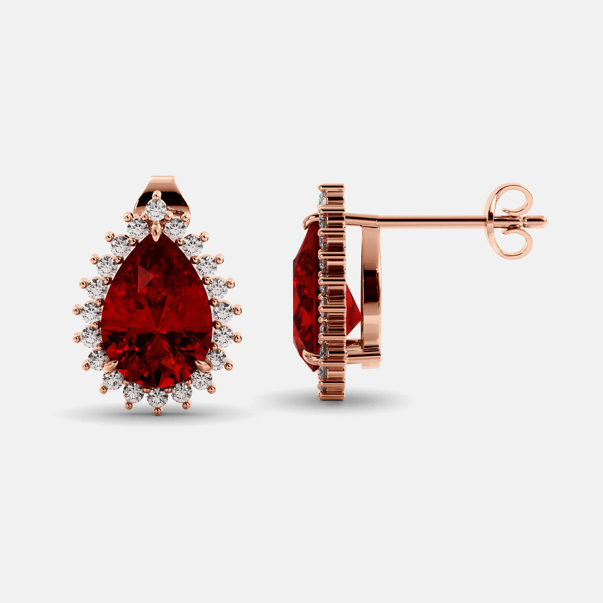 Amethyst Emerald Pear-Cut Halo Studs