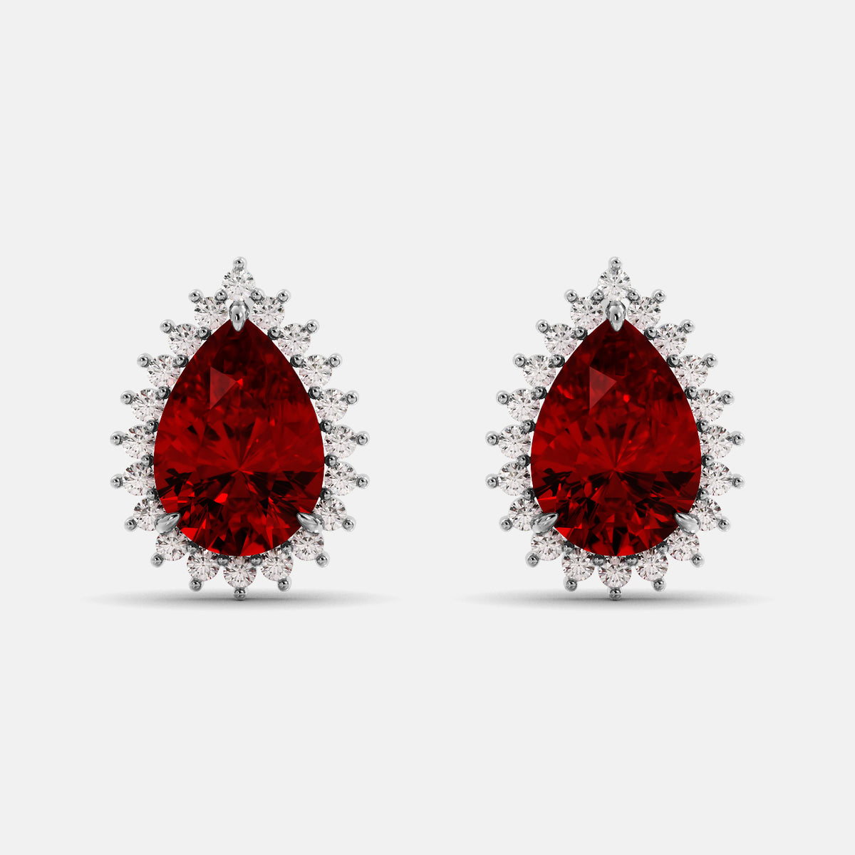 Amethyst Emerald Pear-Cut Halo Studs