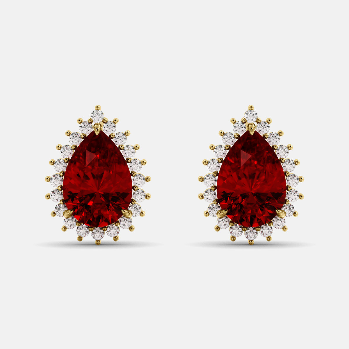 Amethyst Emerald Pear-Cut Halo Studs