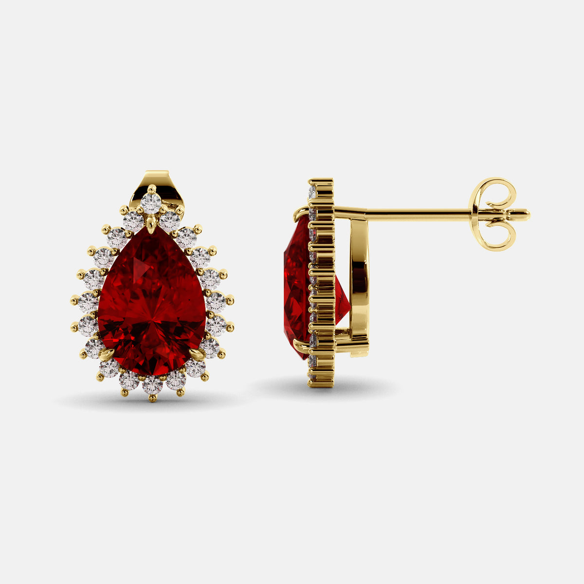 Amethyst Emerald Pear-Cut Halo Studs