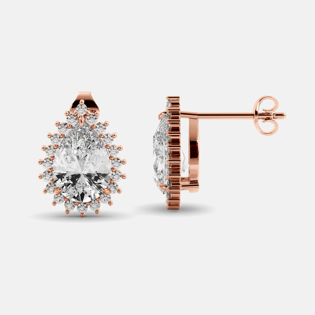 Amethyst Emerald Pear-Cut Halo Studs