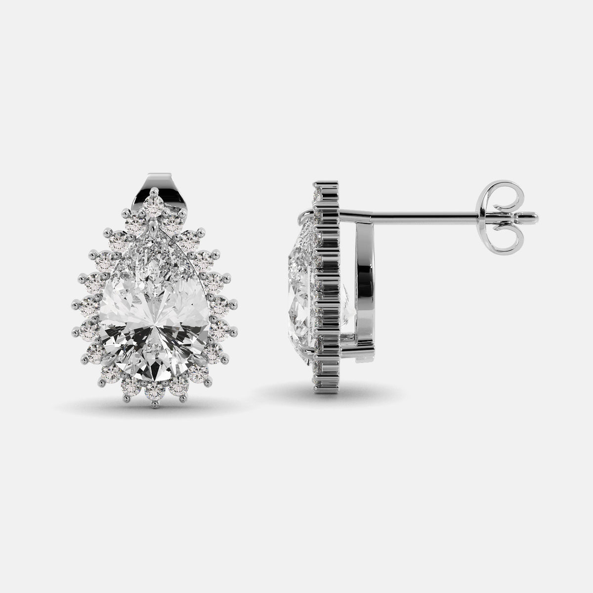Amethyst Emerald Pear-Cut Halo Studs