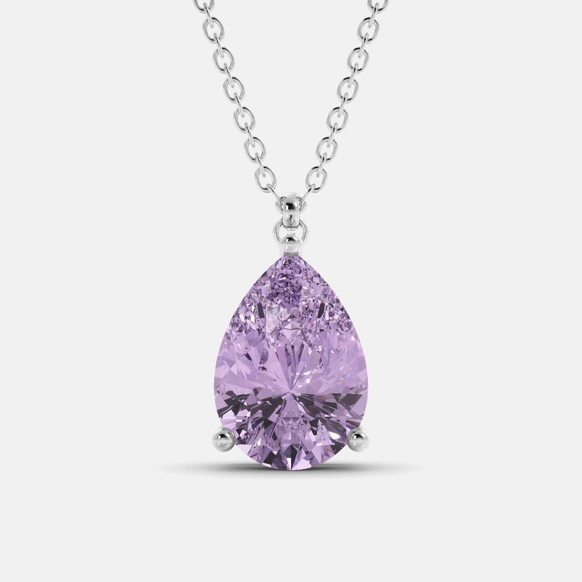 Pink Sapphire Pear-Cut Birthstone Solitaire Necklace