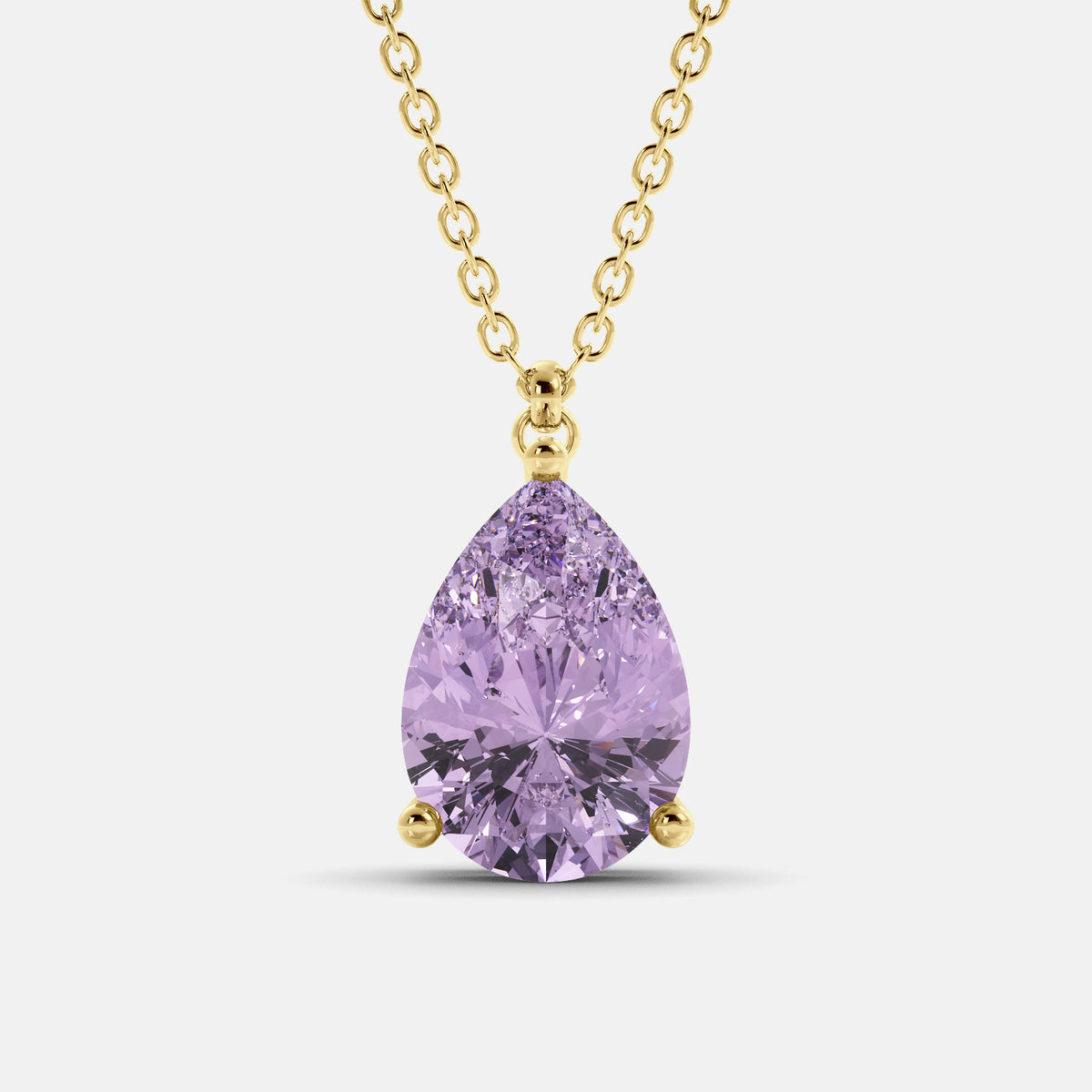 Pink Sapphire Pear-Cut Birthstone Solitaire Necklace