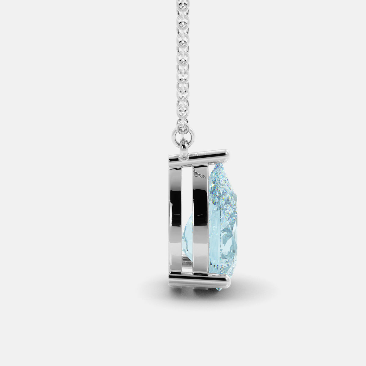 London Blue Topaz Pear-Cut Birthstone Solitaire Necklace