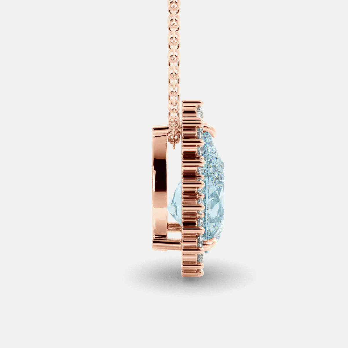 London Blue Pear-Cut Halo Necklace