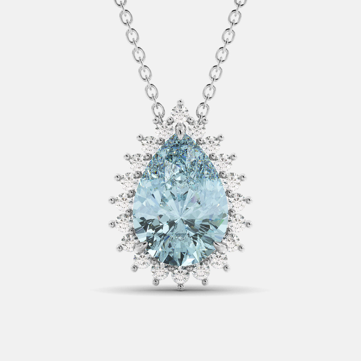 London Blue Pear-Cut Halo Necklace