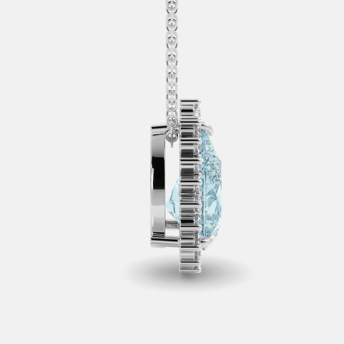 London Blue Pear-Cut Halo Necklace