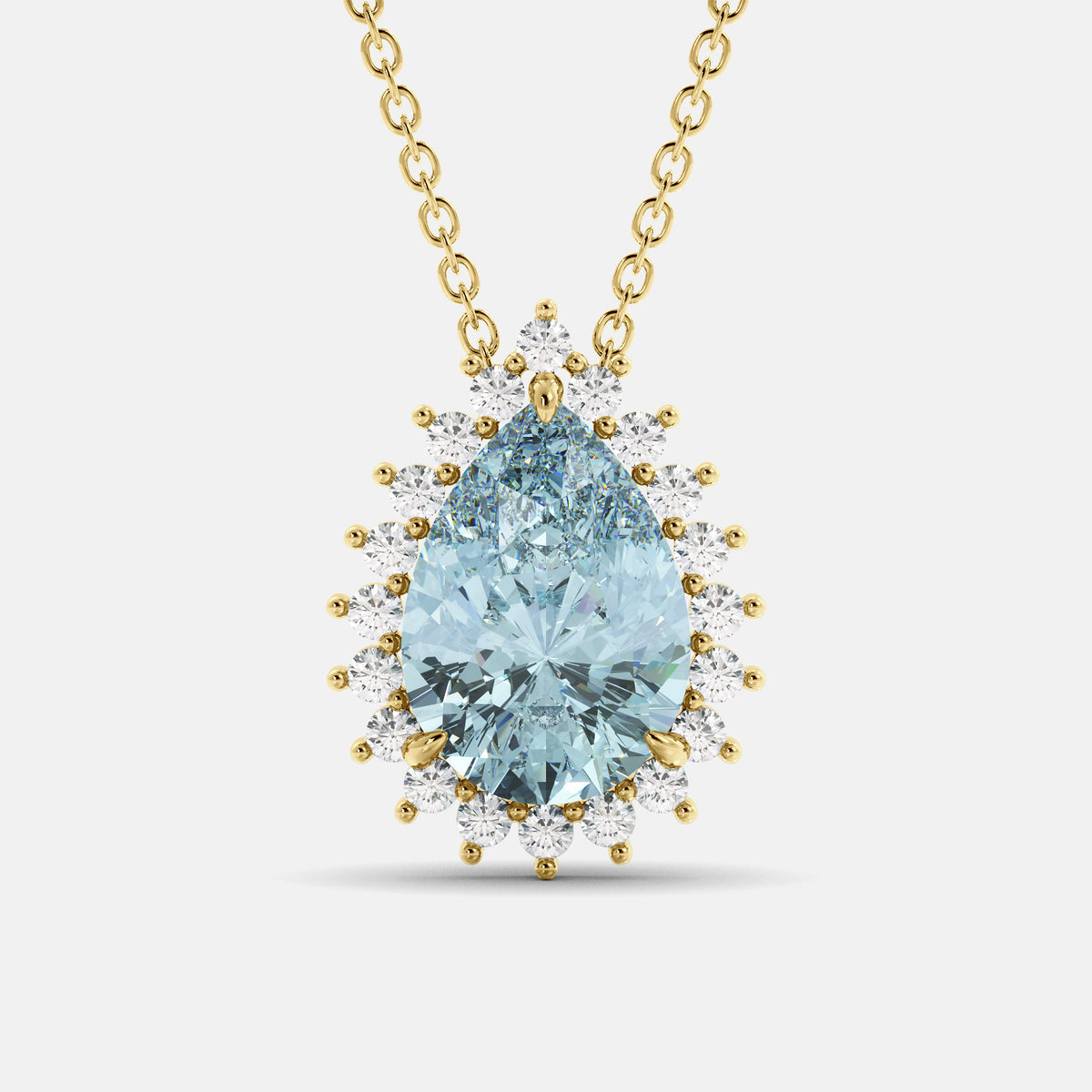London Blue Pear-Cut Halo Necklace