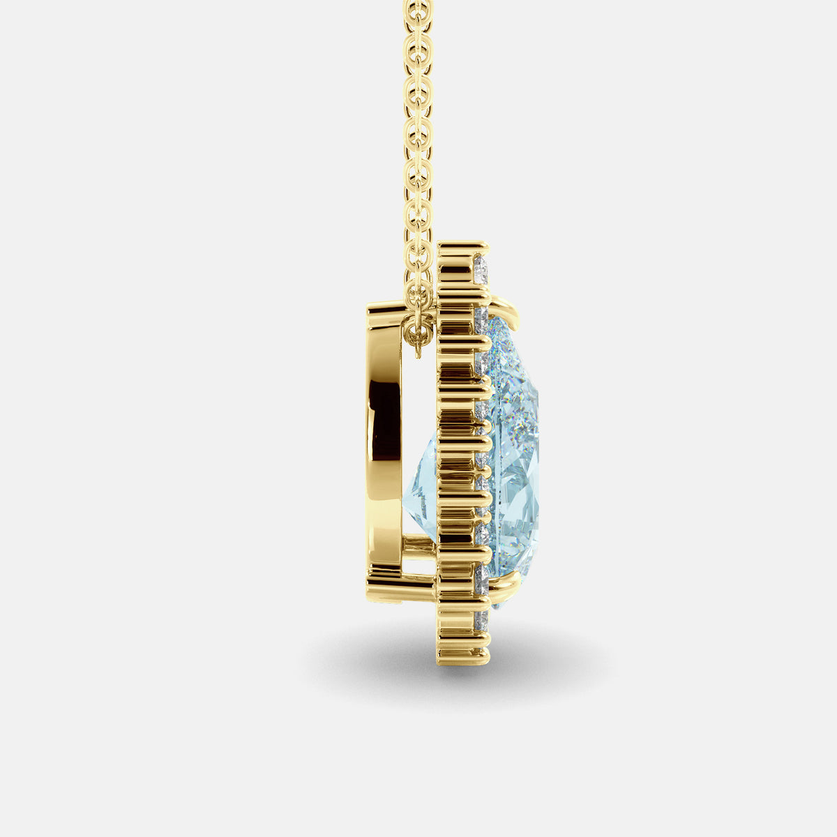 London Blue Pear-Cut Halo Necklace