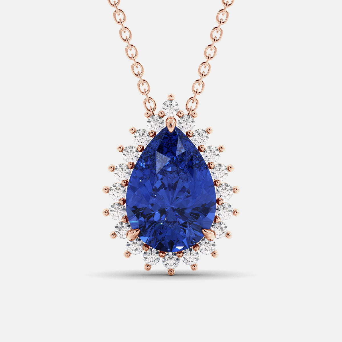 London Blue Pear-Cut Halo Necklace