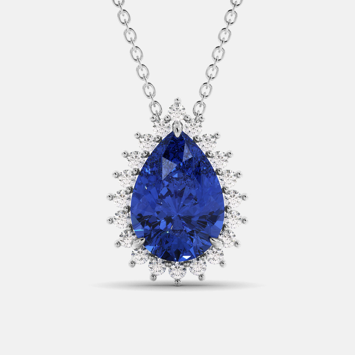 London Blue Pear-Cut Halo Necklace