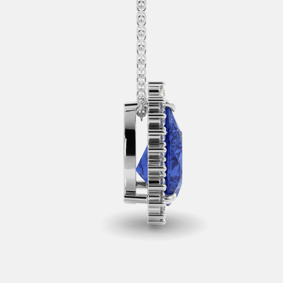 London Blue Pear-Cut Halo Necklace