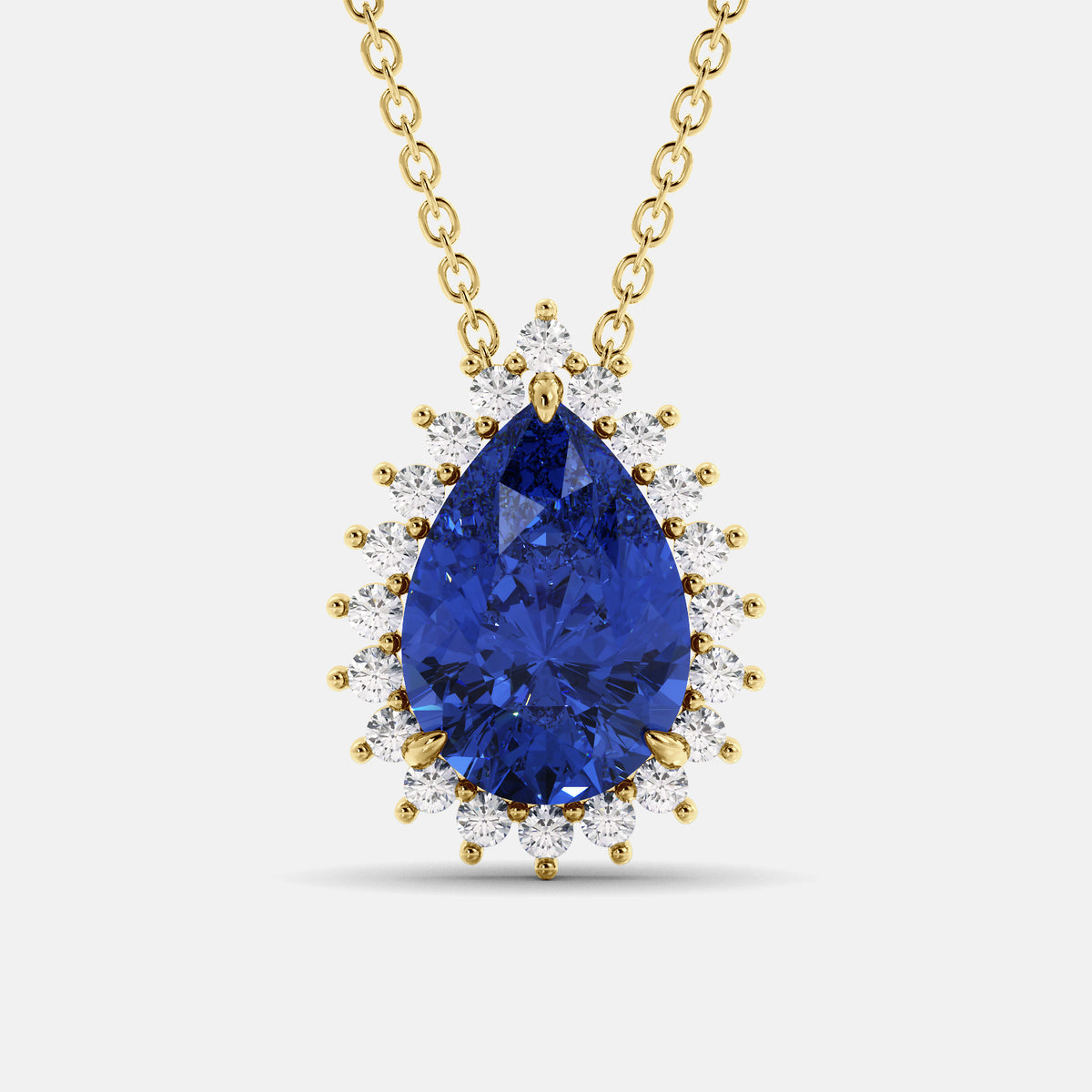 London Blue Pear-Cut Halo Necklace