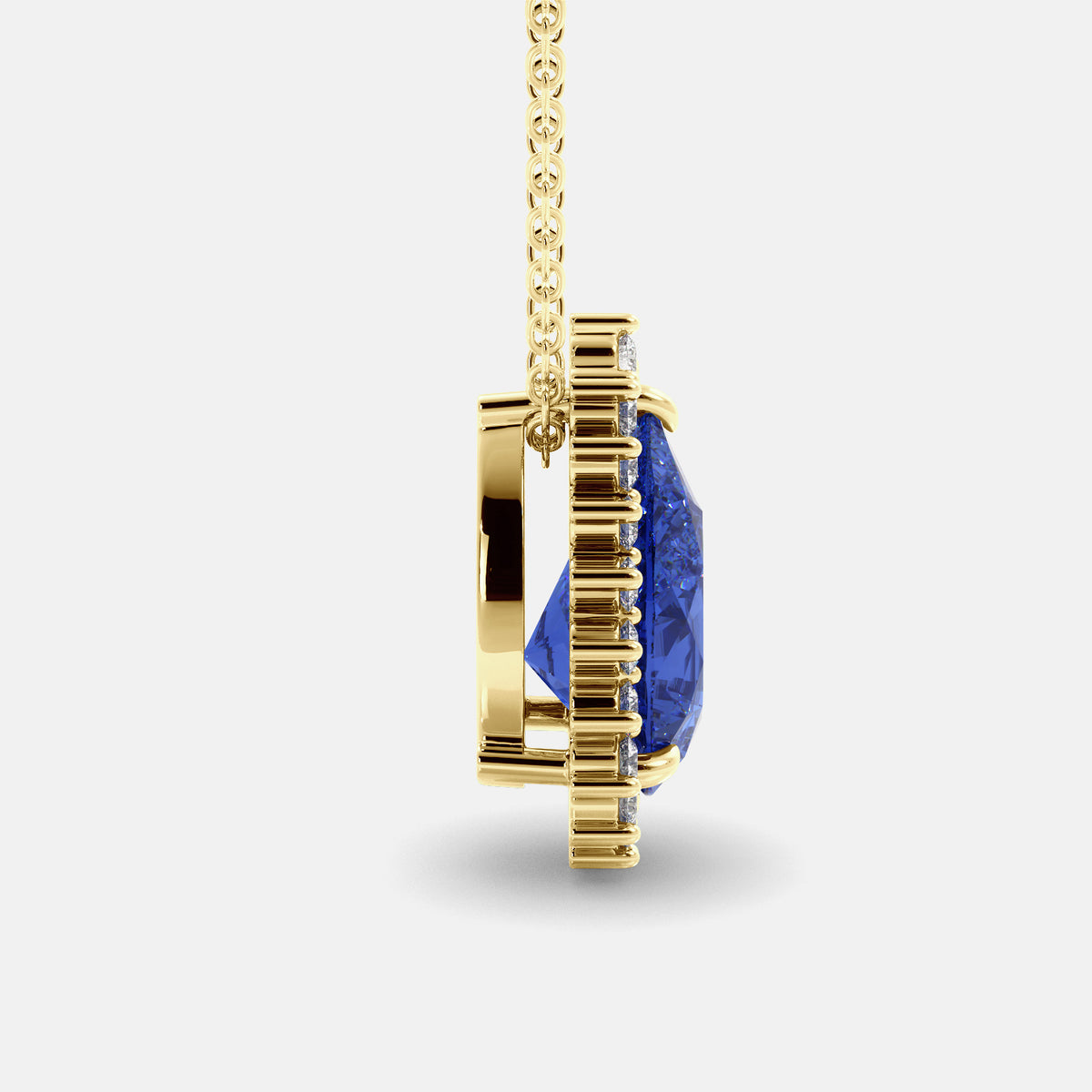 London Blue Pear-Cut Halo Necklace