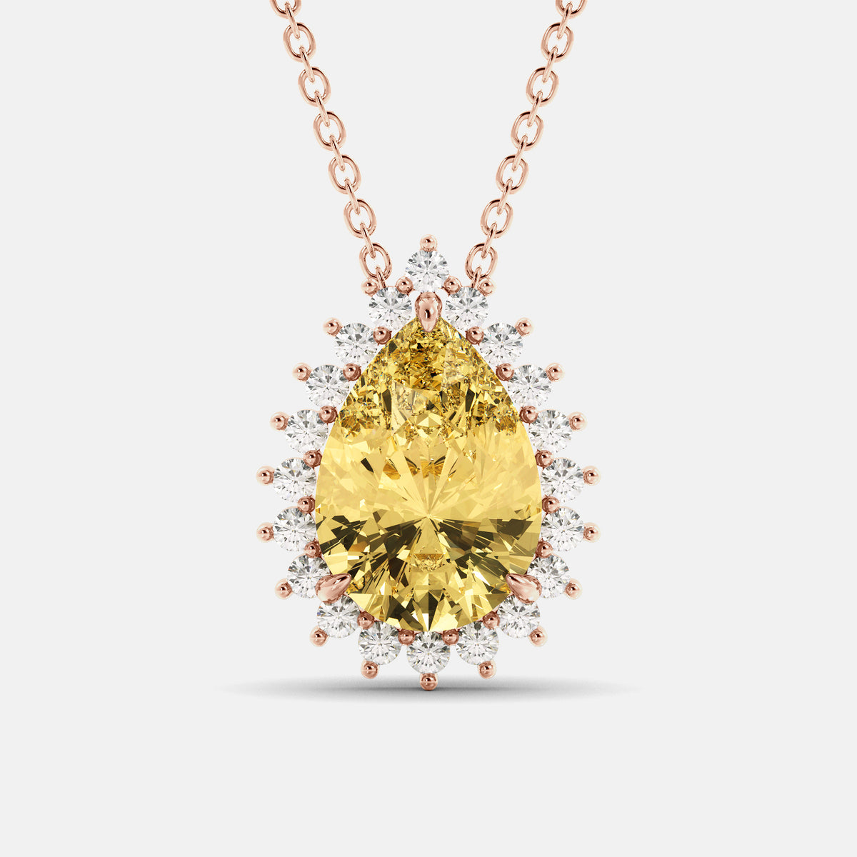 Citrine Pear-Cut Halo Necklace