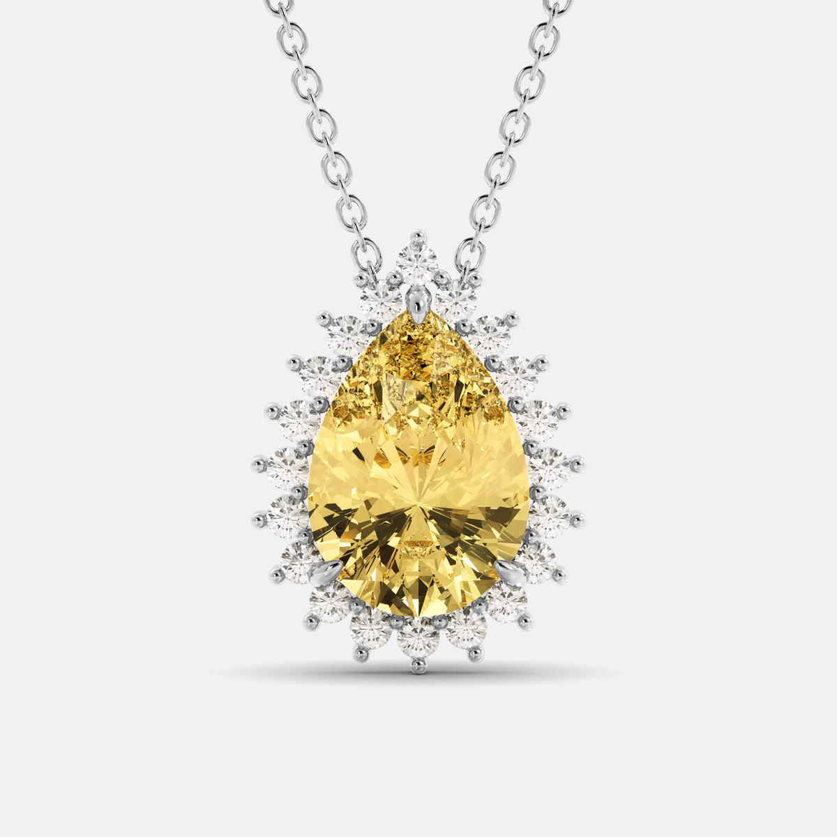 Citrine Pear-Cut Halo Necklace