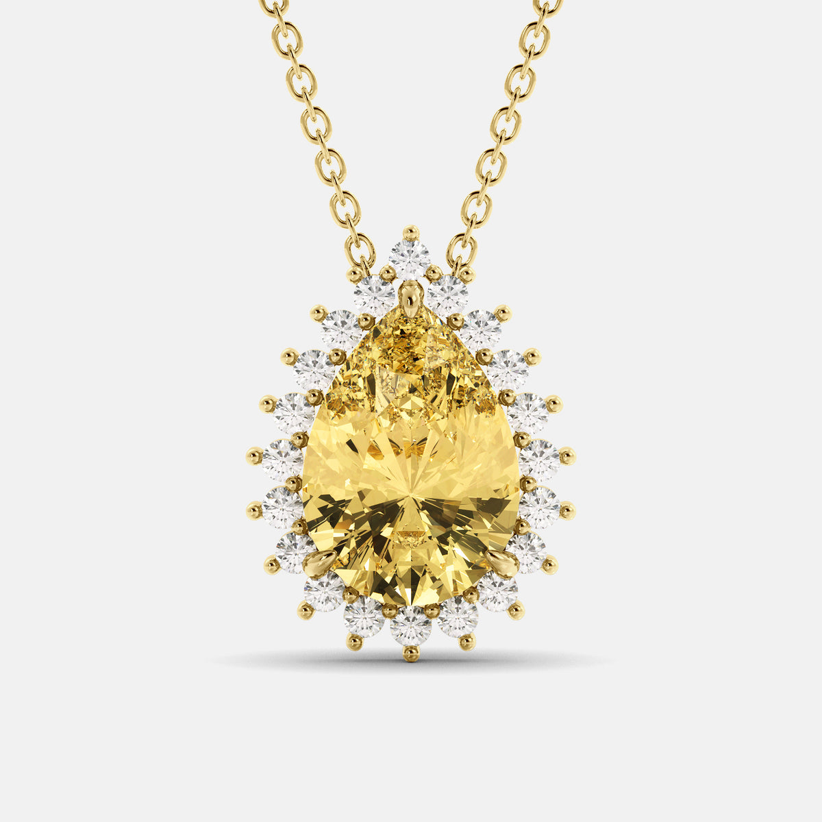 Citrine Pear-Cut Halo Necklace