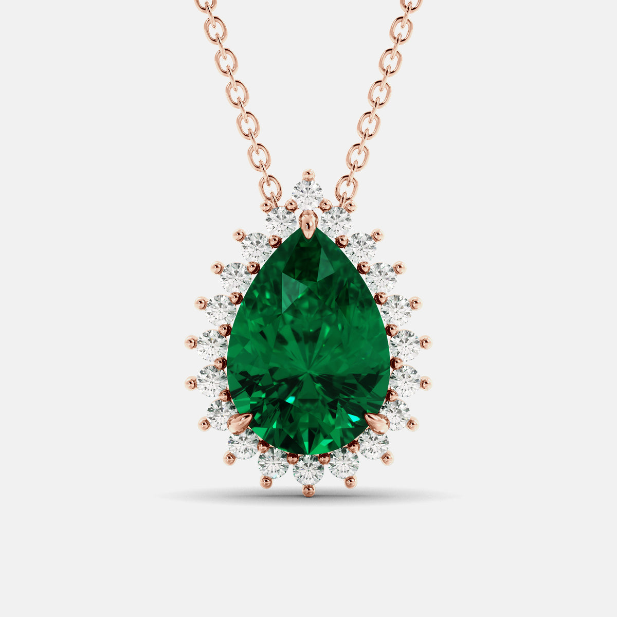 Emerald Pear-Cut Halo Necklace