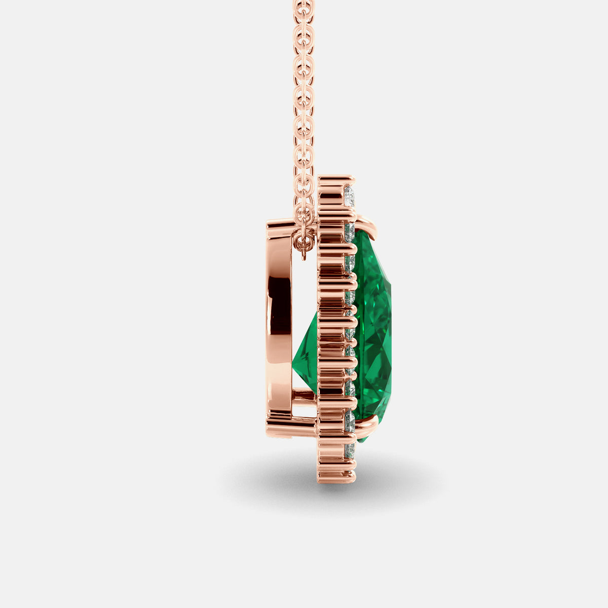 Emerald Pear-Cut Halo Necklace