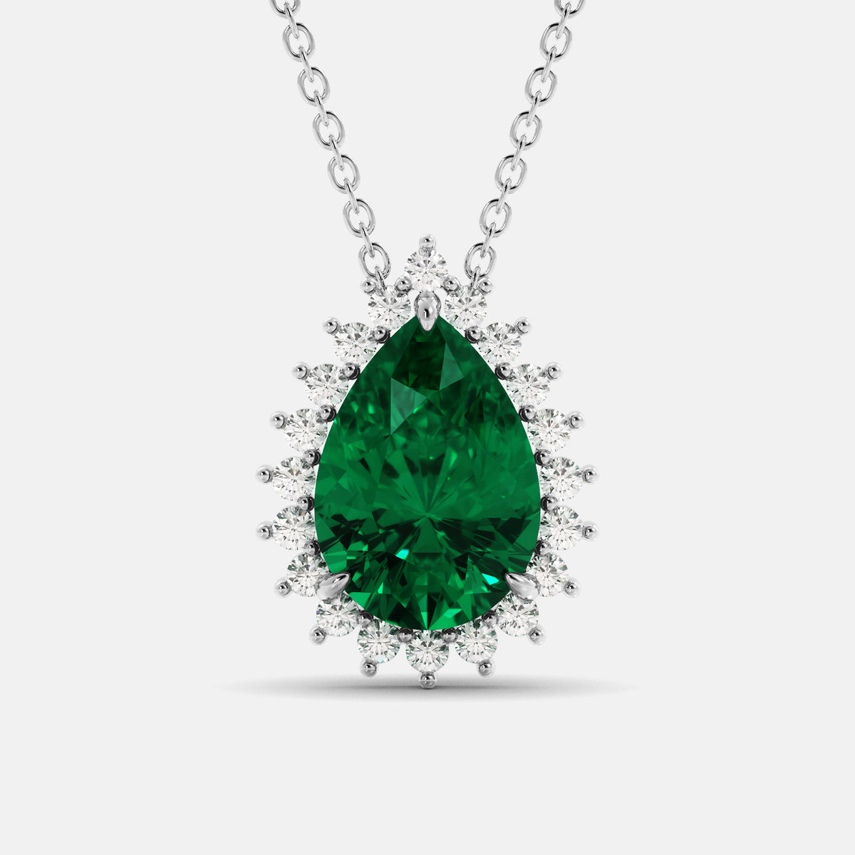 Emerald Pear-Cut Halo Necklace