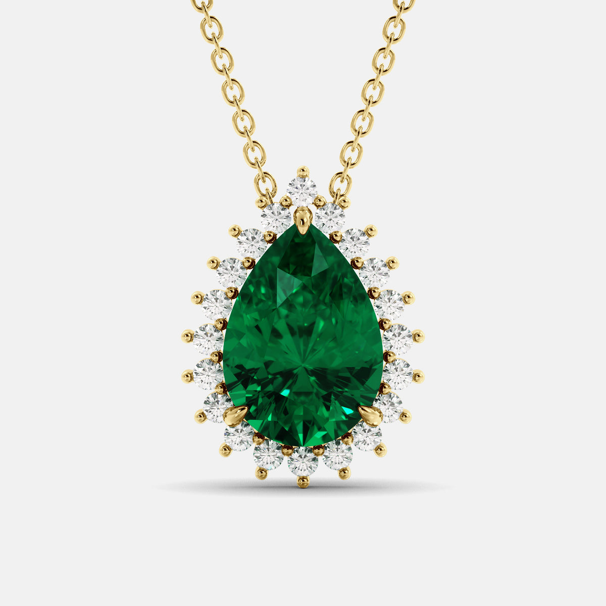 Emerald Pear-Cut Halo Necklace