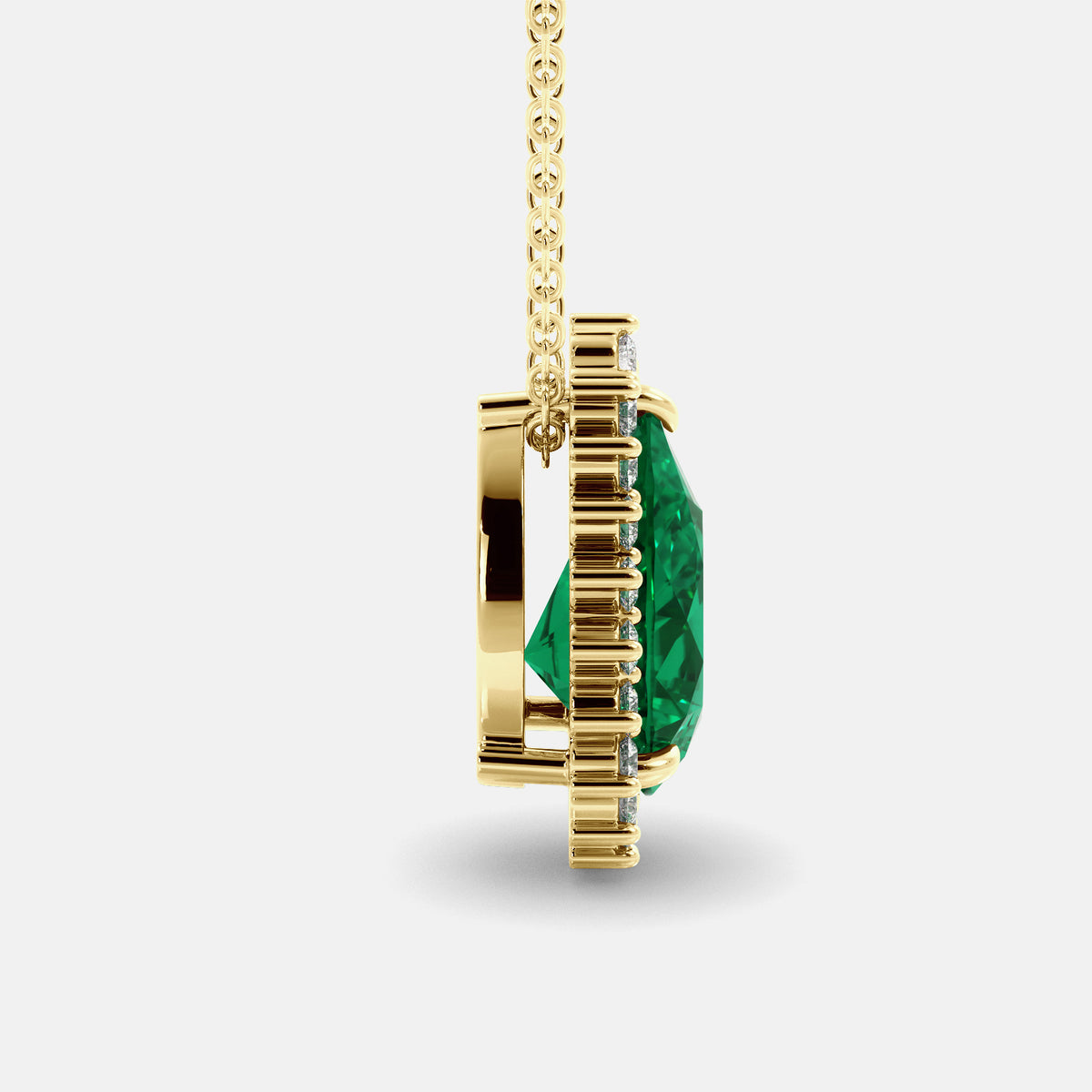 Emerald Pear-Cut Halo Necklace