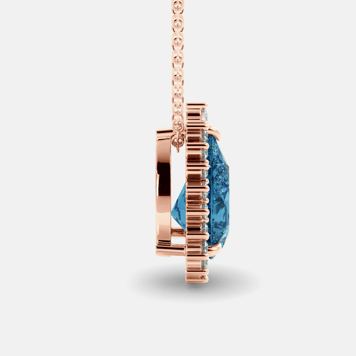 London Blue Pear-Cut Halo Necklace