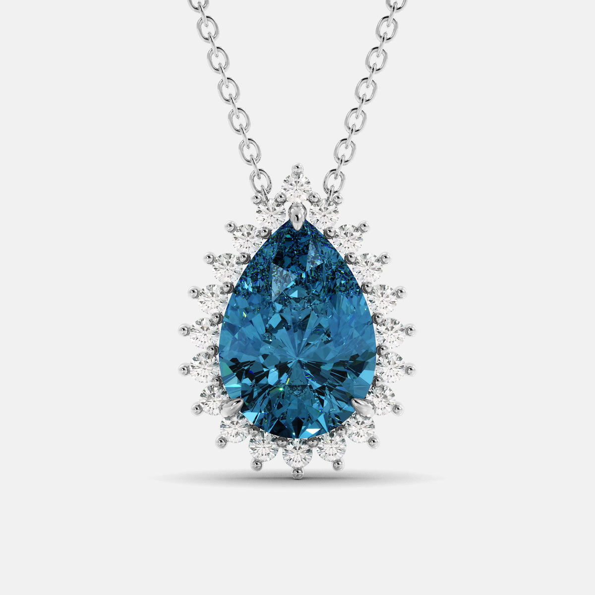 London Blue Pear-Cut Halo Necklace