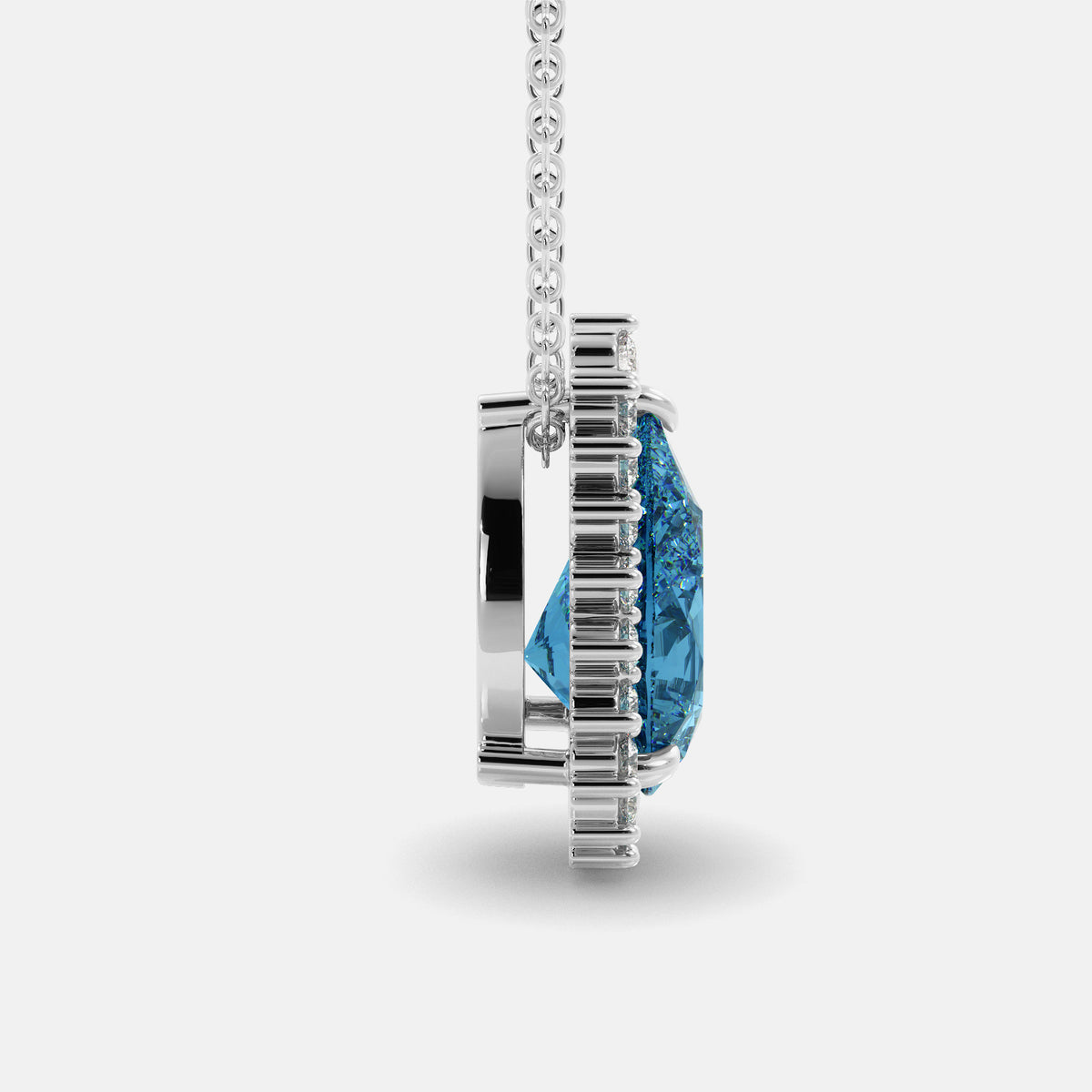 London Blue Pear-Cut Halo Necklace