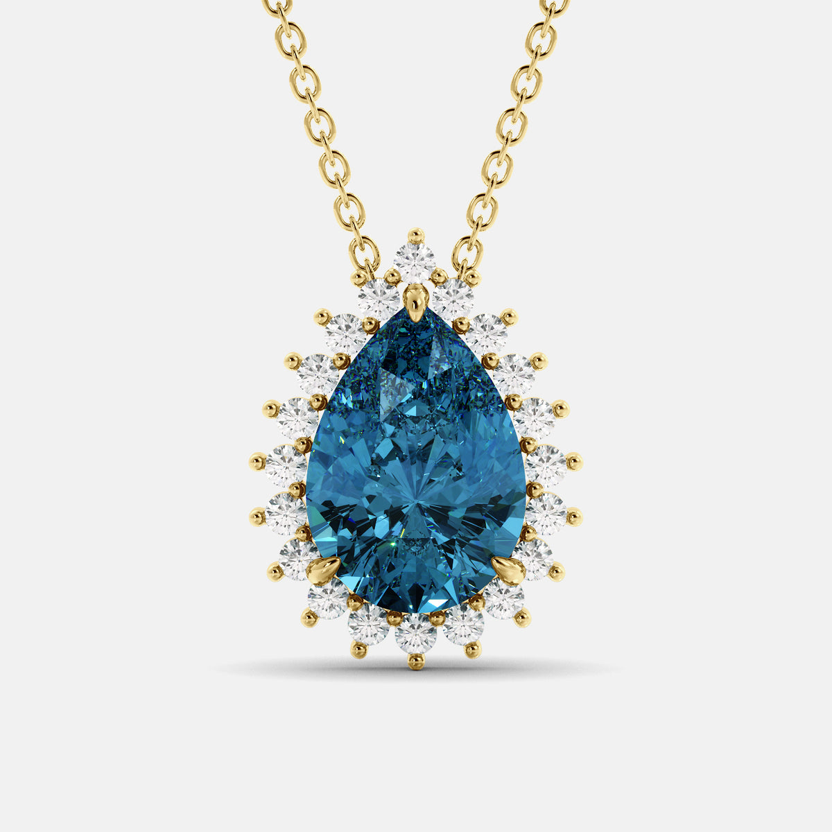 London Blue Pear-Cut Halo Necklace