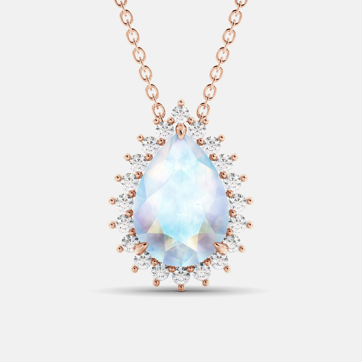 Moonstone Pear-Cut Halo Necklace