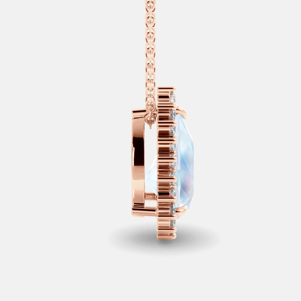 London Blue Pear-Cut Halo Necklace