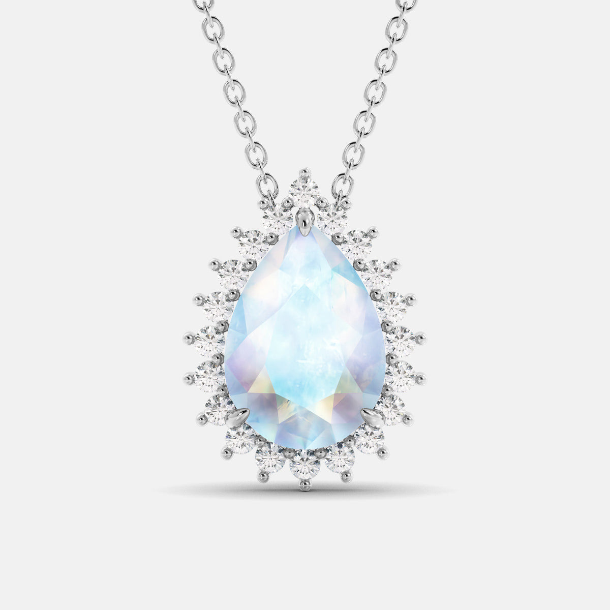 Moonstone Pear-Cut Halo Necklace