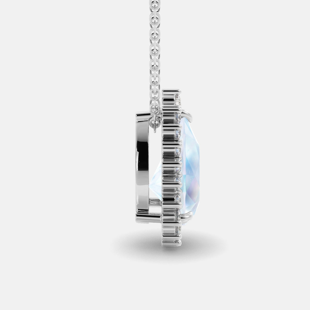 London Blue Pear-Cut Halo Necklace